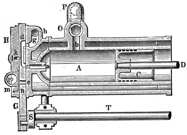Motor a gás Otto, secção longitudinal do cilindro — Fotografia de Stock