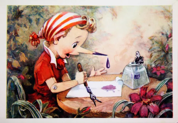 Pinokio, pocztówka antyczna — Zdjęcie stockowe