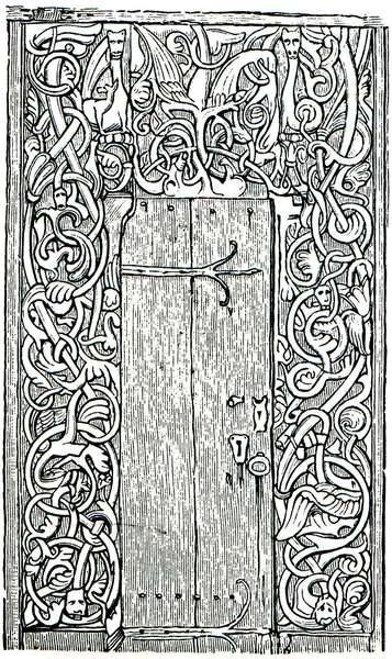 Skandynawskie rzeźbione drzwi — Zdjęcie stockowe