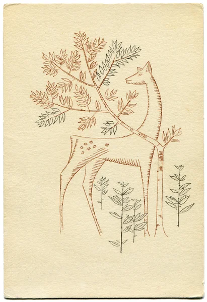 Jeleń wschodni, sika za drzewem, 1968 — Zdjęcie stockowe