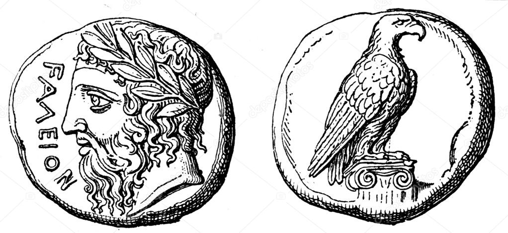 Head of Zeus, the eagle, Didrahmon Elidsky, about 400 BC