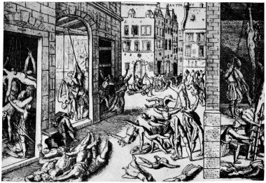The massacre the Spaniards after the capture of Antwerp in 1876, clipart