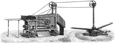 Mobile horse threshing machine with a simple cleaning draw by Si clipart