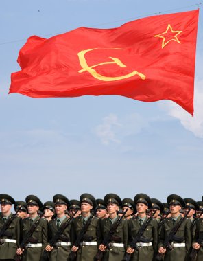 Red flag on soviet war parade clipart