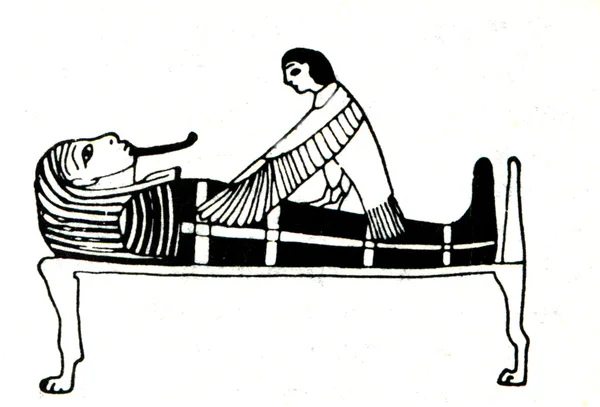 Душа возвращается в могилу, изображение на египетском папирусе — стоковое фото