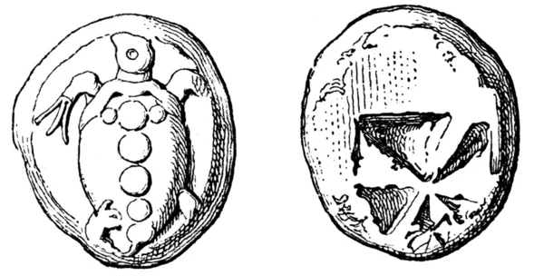 Χελώνα, βάθος τετραγωνικά, Αίγινα didrahmon, 4ο αιώνα π.χ. — Φωτογραφία Αρχείου
