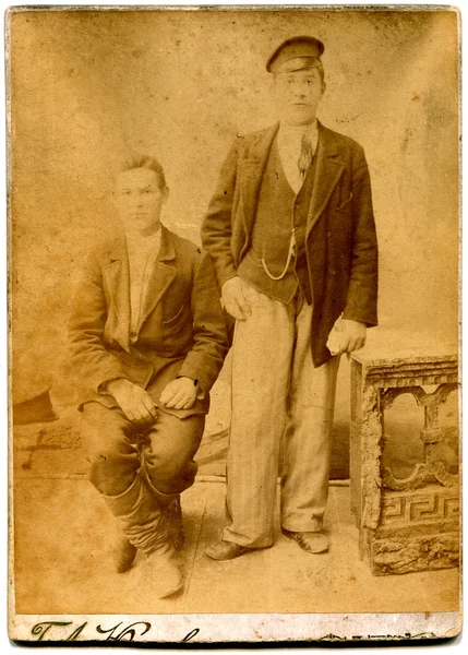 俄罗斯 世纪初结束 古色古香的照片显示 两名男子 卢甘斯克 俄罗斯帝国 乌克兰 — 图库照片