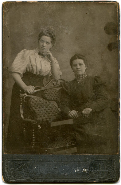 RUSSIA - CIRCA the end of XIX - early XX century: An antique photo shows Two women, Lugansk, Russian Empire, now Ukraine Russian text: Umanskiy (photographer), Lugansk