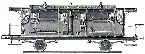 Militära sanitet. vagn för patienter prussian sjukhus tåg — Stockfoto