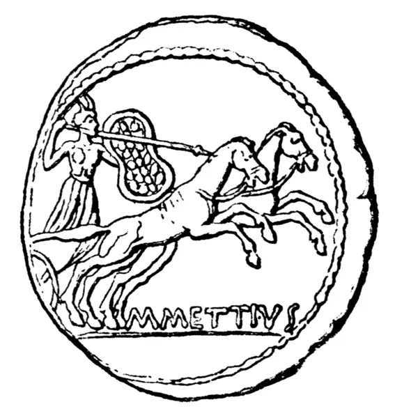 Młody człowiek w rydwanie, denara Juliusza Cezara, mistrz mettiu — Zdjęcie stockowe