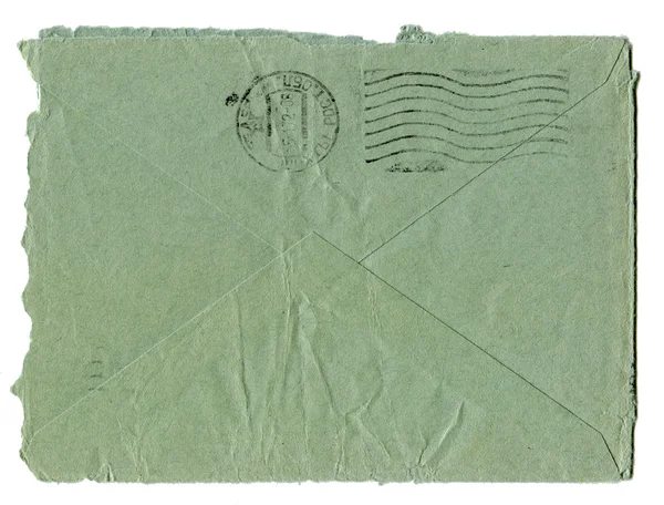 Baksida av gamla slitna blå kuverten — Stockfoto