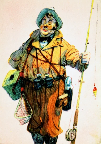 Una cartolina vintage mostra pescatore — Foto Stock