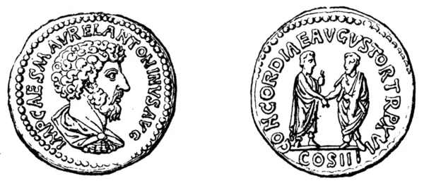 Bild av kejsaren, marcus aurelius och lucius verus, guld coi — Stockfoto