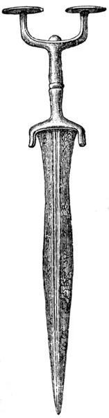 Iron dagger with a bronze handle, Halstatt tomb, Austria — Stock Photo, Image