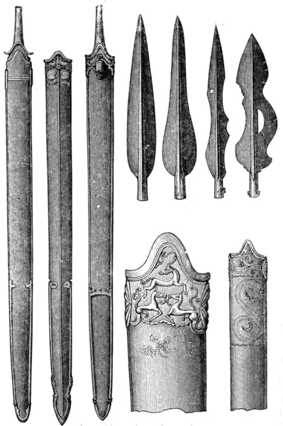Espadas e lanças de ferro, Marihn, Mecklenburg-Vorpommern, Alemanha — Fotografia de Stock
