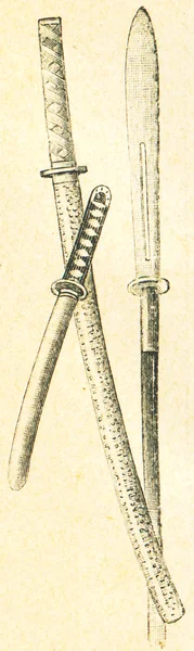 Samurai vapen: katana, tanto, kikuchi, används i kamakura pe — Stockfoto