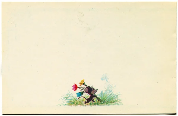 Myš s květinami, malíř v zarubin — Stock fotografie