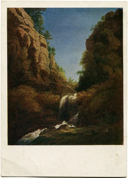 Painting by an unknown artist - Waterfall — Stock Photo, Image