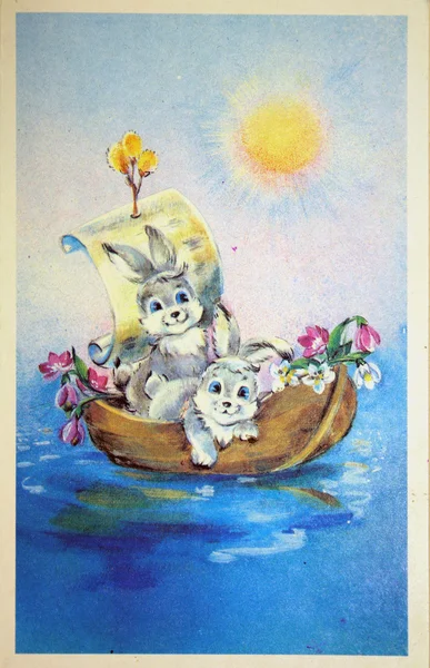 Два кролика в лодке — стоковое фото