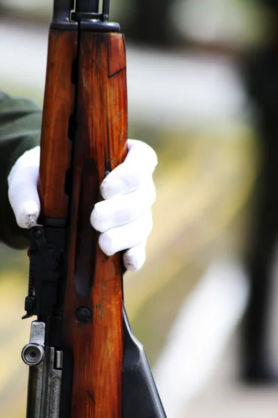 Hand holding the rifle — Stock Photo, Image