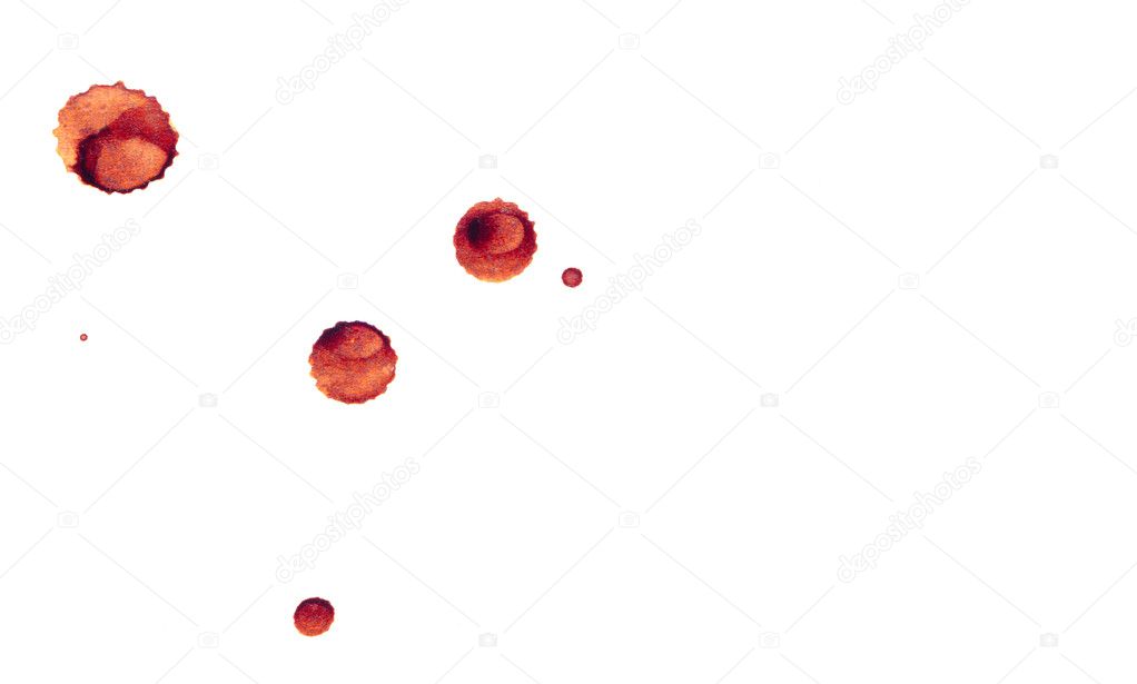 Dried drops of blood on a white background