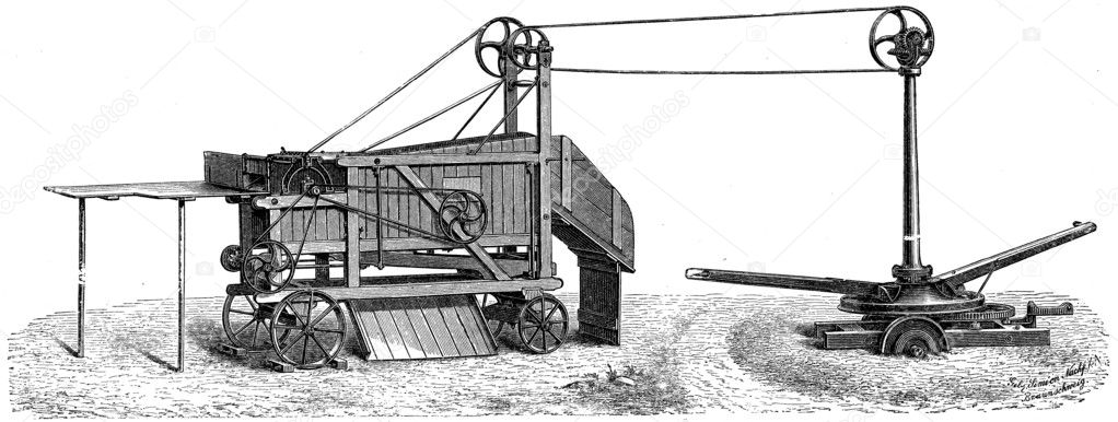 Mobile horse threshing machine with a simple cleaning draw by Si