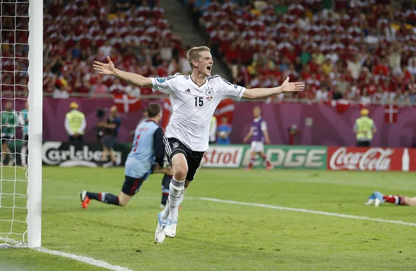Lars Bender of Germany reacts after he scored against Denmark — Stock Photo, Image