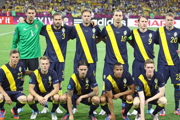 Švédsko národní fotbalový tým představují pro skupinové foto — Stock fotografie