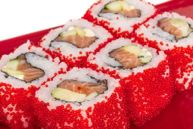 tobiko baharatlı maki sushi - sıcak rulo tobiko çeşitli tip (