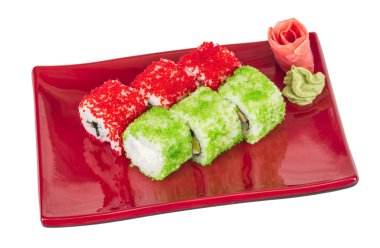 tobiko baharatlı maki sushi - sıcak rulo tobiko çeşitli tip (