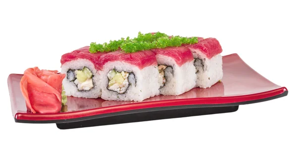 Maki Sushi - Roll made of Crab, avocado, cucumber inside. Fresh — Stock Photo, Image