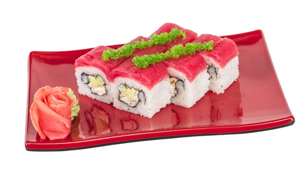 Maki Sushi - Roll made of Crab, avocado, cucumber inside. Fresh — Stock Photo, Image