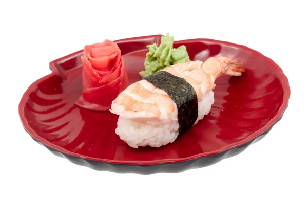 Sushi aux crevettes en gros plan isolé sur fond blanc — Photo