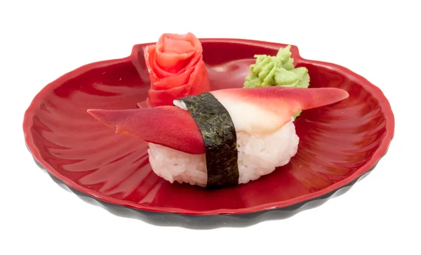 Hokkigai Mollusc sushi sur fond blanc — Photo