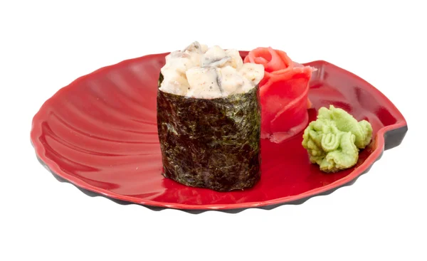 寿司うなぎ w に分離された燻製うなぎのこうしたスライスとスパイスします。 — ストック写真