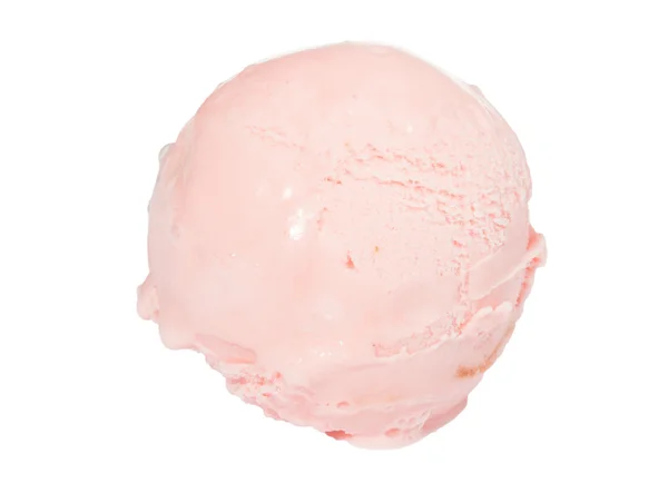 stock image Scoop of strawberry ice cream from top on white background