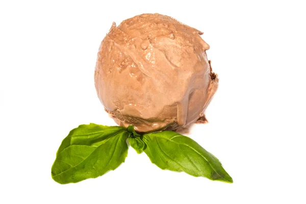 stock image Scoop of chocolate ice cream with mint leaf