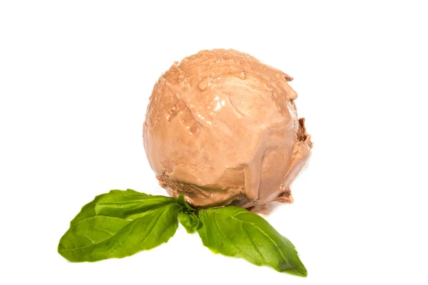 stock image Scoop of chocolate ice cream with mint leaf