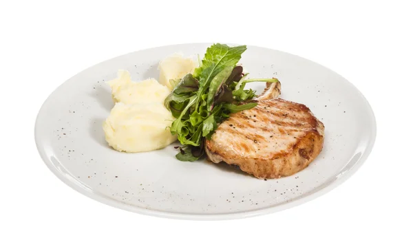 stock image Grilled pork with salad and potato