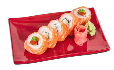 Japon suşi geleneksel Japon food.roll somon, yeniden yaptı.