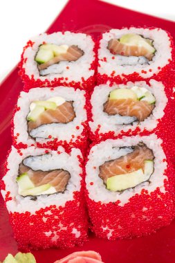 tobiko baharatlı maki sushi - sıcak rulo tobiko çeşitli tip (