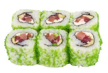 tobiko baharatlı maki sushi - sıcak rulo tobiko çeşitli tip (