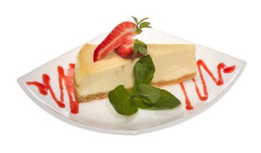 Çilekli cheesecake whit üzerinde bir parça