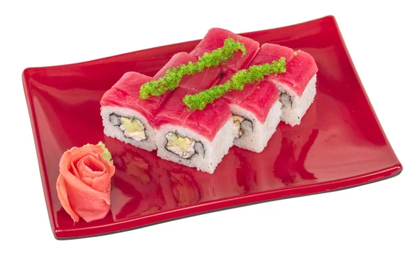 Maki sushi - rulo Yengeç, avokado, salatalık içinde yaptı. taze — Stok fotoğraf