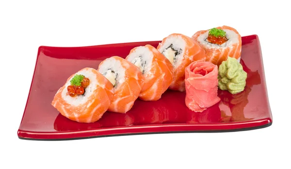 Japanse sushi traditionele Japanse food.roll gemaakt van zalm, re — Stockfoto