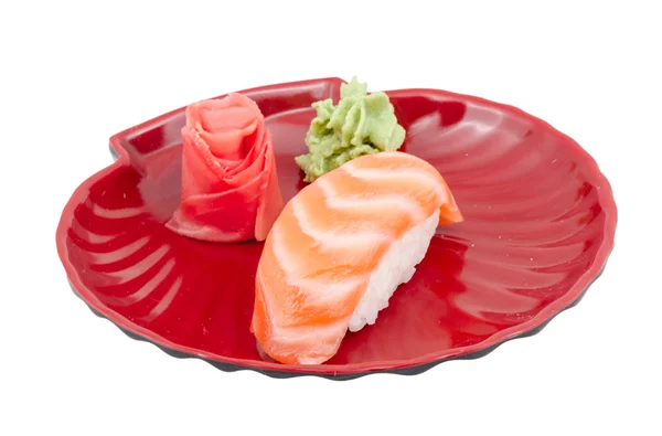 Студійний знімок японських суші вакі з лососем на білому фоні — стокове фото