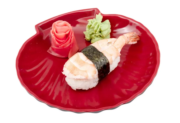 Sushi aux crevettes en gros plan isolé sur fond blanc — Photo