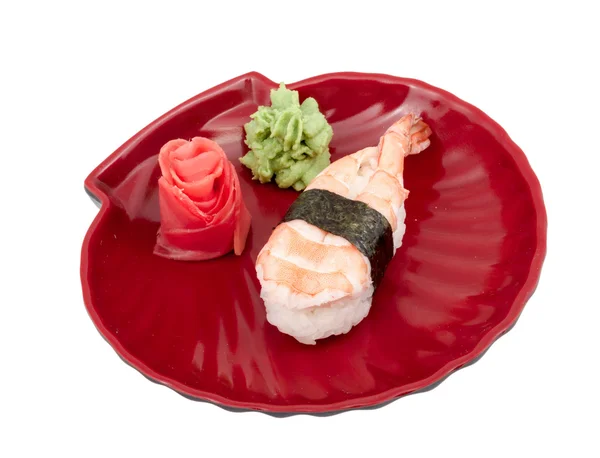 Camarones sushi primer plano aislado sobre fondo blanco — Foto de Stock