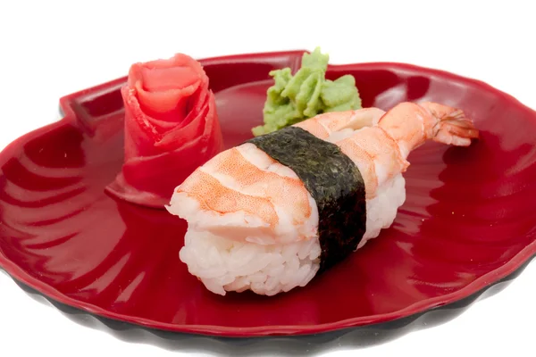 Camarão sushi closeup isolado no fundo branco — Fotografia de Stock