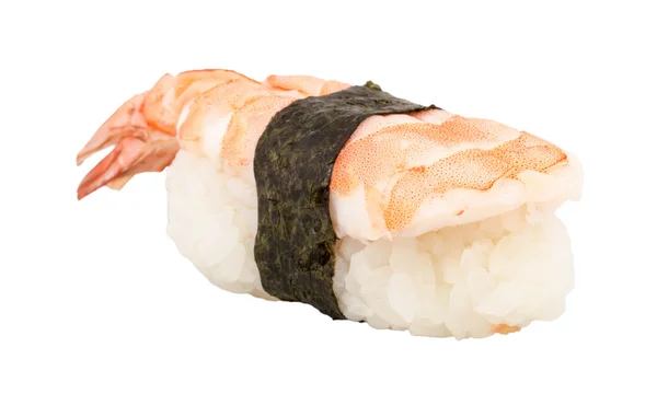 Gamberetti sushi primo piano isolato su sfondo bianco — Foto Stock